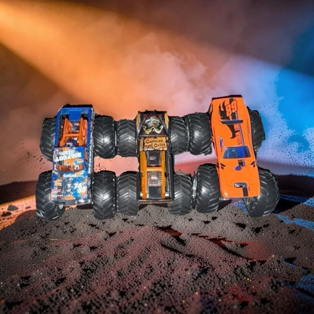 Hot Wheels Orange Blue Bigfoot Captain Curse & Rodger Dodger Monster Trucks A51